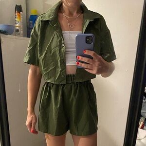 SHEIN army green women’s short and shirt set size Small